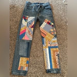 nmml baggy patchwork denim jeans, 100% cotton relaxed fit size 28
